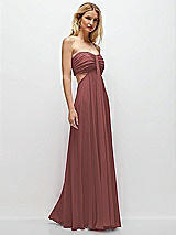 Rear View Thumbnail - English Rose Strapless Empire Waist Cutout Maxi Dress with Covered Button Detail