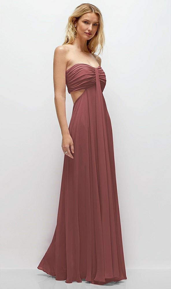 Back View - English Rose Strapless Empire Waist Cutout Maxi Dress with Covered Button Detail