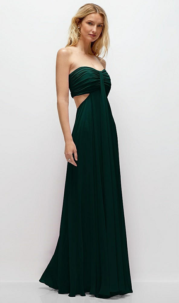 Back View - Evergreen Strapless Empire Waist Cutout Maxi Dress with Covered Button Detail