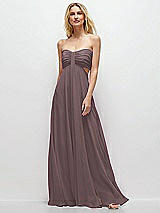 Front View Thumbnail - French Truffle Strapless Empire Waist Cutout Maxi Dress with Covered Button Detail