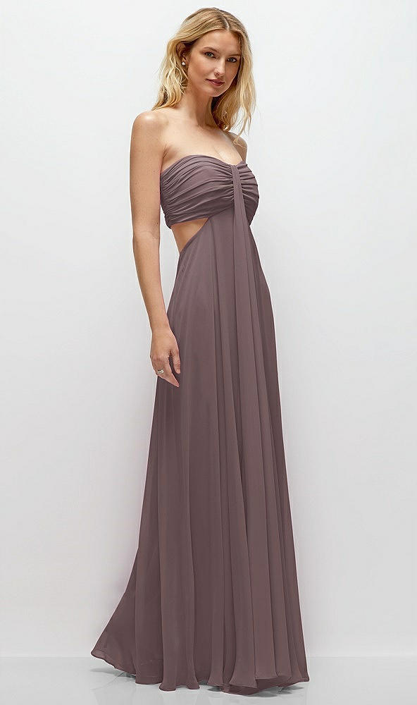 Back View - French Truffle Strapless Empire Waist Cutout Maxi Dress with Covered Button Detail