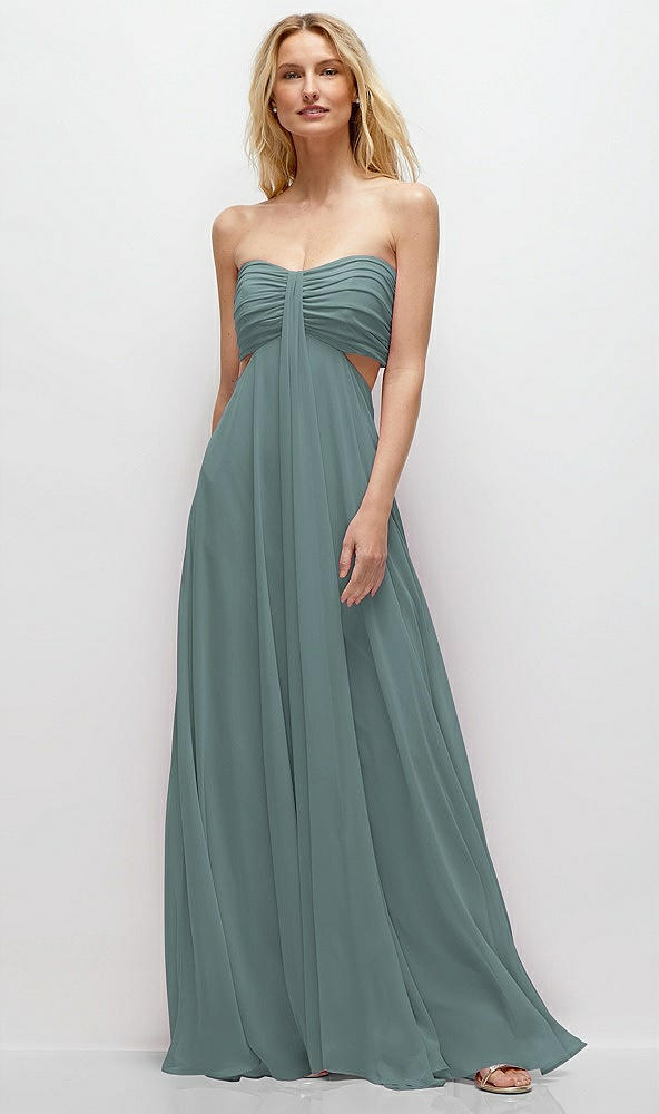 Front View - Icelandic Strapless Empire Waist Cutout Maxi Dress with Covered Button Detail