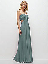 Rear View Thumbnail - Icelandic Strapless Empire Waist Cutout Maxi Dress with Covered Button Detail