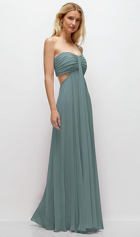 Back View - Icelandic Strapless Empire Waist Cutout Maxi Dress with Covered Button Detail