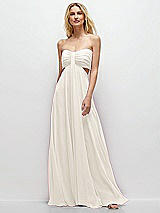 Front View Thumbnail - Ivory Strapless Empire Waist Cutout Maxi Dress with Covered Button Detail