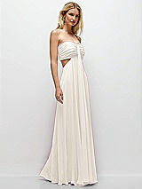 Rear View Thumbnail - Ivory Strapless Empire Waist Cutout Maxi Dress with Covered Button Detail