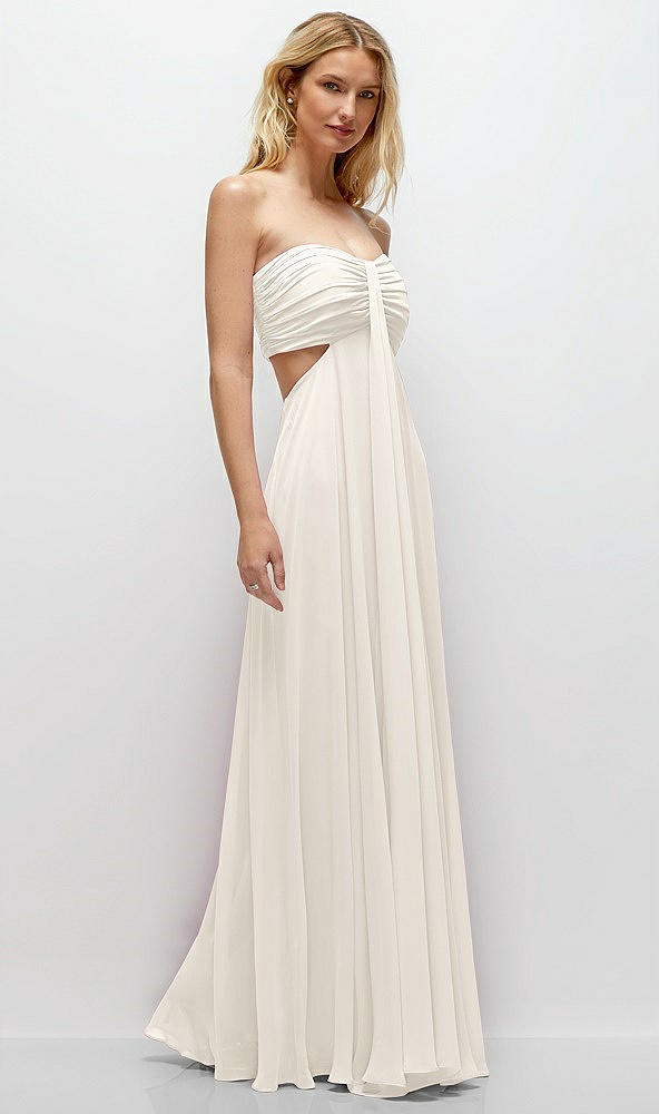 Back View - Ivory Strapless Empire Waist Cutout Maxi Dress with Covered Button Detail