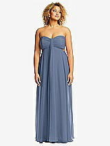 Alt View 1 Thumbnail - Larkspur Blue Strapless Empire Waist Cutout Maxi Dress with Covered Button Detail