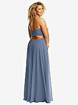 Alt View 3 Thumbnail - Larkspur Blue Strapless Empire Waist Cutout Maxi Dress with Covered Button Detail