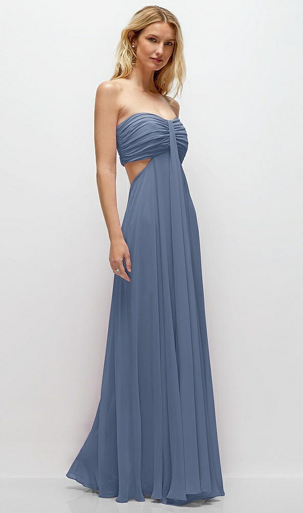 Back View - Larkspur Blue Strapless Empire Waist Cutout Maxi Dress with Covered Button Detail