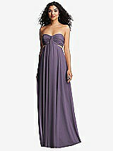 Alt View 5 Thumbnail - Lavender Strapless Empire Waist Cutout Maxi Dress with Covered Button Detail