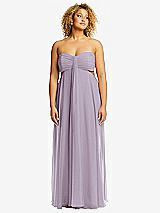 Alt View 1 Thumbnail - Lilac Haze Strapless Empire Waist Cutout Maxi Dress with Covered Button Detail