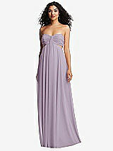 Alt View 5 Thumbnail - Lilac Haze Strapless Empire Waist Cutout Maxi Dress with Covered Button Detail