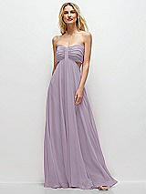 Front View Thumbnail - Lilac Haze Strapless Empire Waist Cutout Maxi Dress with Covered Button Detail