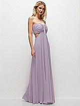 Rear View Thumbnail - Lilac Haze Strapless Empire Waist Cutout Maxi Dress with Covered Button Detail