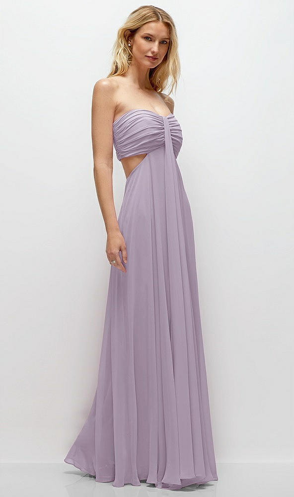 Back View - Lilac Haze Strapless Empire Waist Cutout Maxi Dress with Covered Button Detail