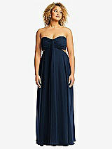 Alt View 1 Thumbnail - Midnight Navy Strapless Empire Waist Cutout Maxi Dress with Covered Button Detail