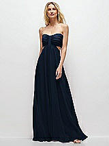 Front View Thumbnail - Midnight Navy Strapless Empire Waist Cutout Maxi Dress with Covered Button Detail