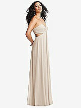 Alt View 4 Thumbnail - Oat Strapless Empire Waist Cutout Maxi Dress with Covered Button Detail