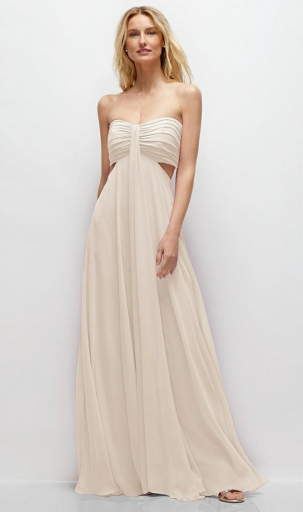 Front View - Oat Strapless Empire Waist Cutout Maxi Dress with Covered Button Detail