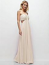 Rear View Thumbnail - Oat Strapless Empire Waist Cutout Maxi Dress with Covered Button Detail