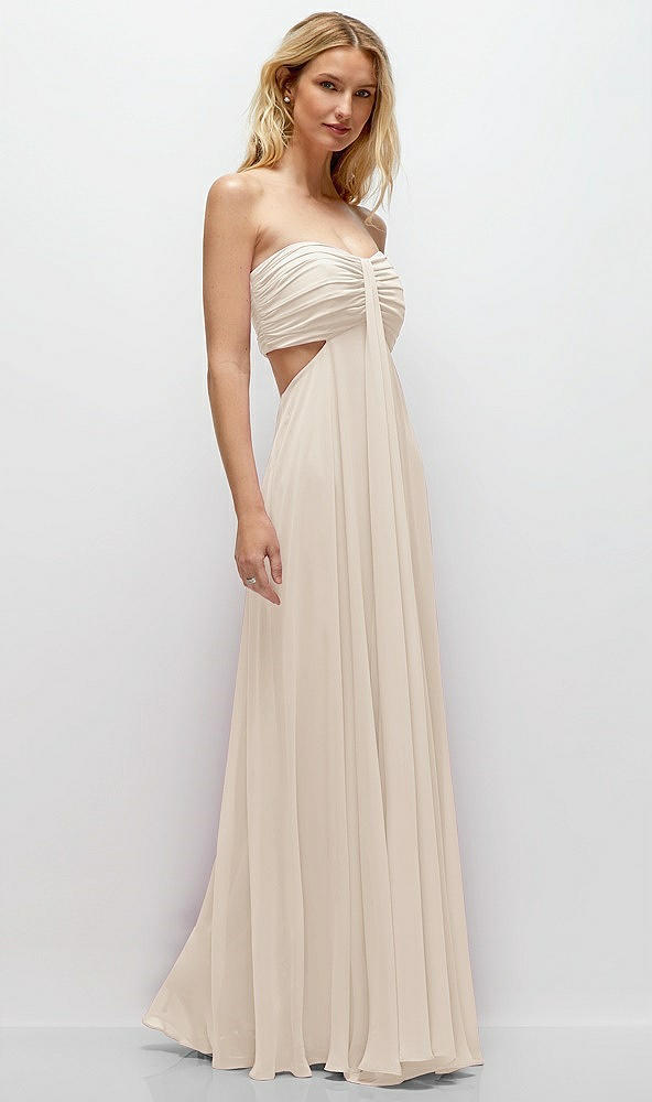 Back View - Oat Strapless Empire Waist Cutout Maxi Dress with Covered Button Detail