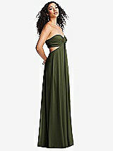 Alt View 4 Thumbnail - Olive Green Strapless Empire Waist Cutout Maxi Dress with Covered Button Detail