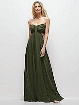 Front View Thumbnail - Olive Green Strapless Empire Waist Cutout Maxi Dress with Covered Button Detail