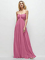 Front View Thumbnail - Orchid Pink Strapless Empire Waist Cutout Maxi Dress with Covered Button Detail