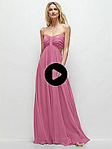 Video 1 Thumbnail - Sage Strapless Empire Waist Cutout Maxi Dress with Covered Button Detail