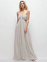 Front View Thumbnail - Oyster Strapless Empire Waist Cutout Maxi Dress with Covered Button Detail