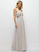 Rear View Thumbnail - Oyster Strapless Empire Waist Cutout Maxi Dress with Covered Button Detail