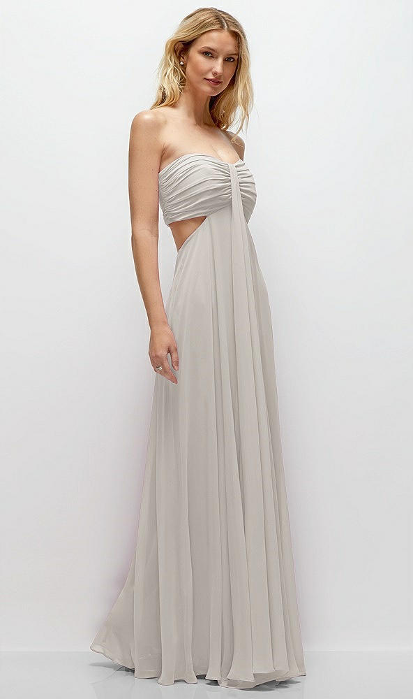 Back View - Oyster Strapless Empire Waist Cutout Maxi Dress with Covered Button Detail