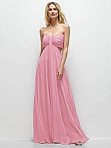 Front View Thumbnail - Peony Pink Strapless Empire Waist Cutout Maxi Dress with Covered Button Detail