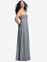 Alt View 4 Thumbnail - Platinum Strapless Empire Waist Cutout Maxi Dress with Covered Button Detail