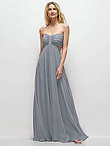 Front View Thumbnail - Platinum Strapless Empire Waist Cutout Maxi Dress with Covered Button Detail