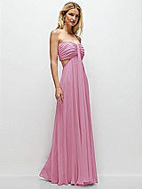 Rear View Thumbnail - Powder Pink Strapless Empire Waist Cutout Maxi Dress with Covered Button Detail