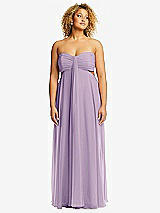 Alt View 1 Thumbnail - Pale Purple Strapless Empire Waist Cutout Maxi Dress with Covered Button Detail