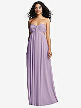 Alt View 5 Thumbnail - Pale Purple Strapless Empire Waist Cutout Maxi Dress with Covered Button Detail