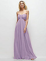 Front View Thumbnail - Pale Purple Strapless Empire Waist Cutout Maxi Dress with Covered Button Detail