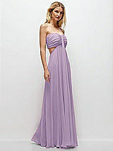 Rear View Thumbnail - Pale Purple Strapless Empire Waist Cutout Maxi Dress with Covered Button Detail