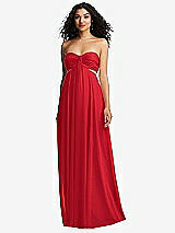 Alt View 5 Thumbnail - Parisian Red Strapless Empire Waist Cutout Maxi Dress with Covered Button Detail