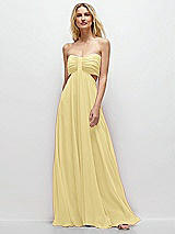 Front View Thumbnail - Pale Yellow Strapless Empire Waist Cutout Maxi Dress with Covered Button Detail