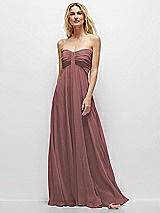 Front View Thumbnail - Rosewood Strapless Empire Waist Cutout Maxi Dress with Covered Button Detail