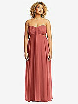 Alt View 1 Thumbnail - Coral Pink Strapless Empire Waist Cutout Maxi Dress with Covered Button Detail