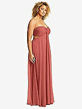 Alt View 2 Thumbnail - Coral Pink Strapless Empire Waist Cutout Maxi Dress with Covered Button Detail