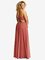 Alt View 3 Thumbnail - Coral Pink Strapless Empire Waist Cutout Maxi Dress with Covered Button Detail