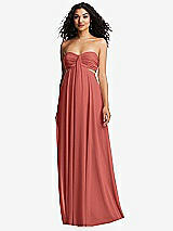 Alt View 5 Thumbnail - Coral Pink Strapless Empire Waist Cutout Maxi Dress with Covered Button Detail