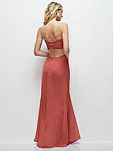 Side View Thumbnail - Coral Pink Strapless Empire Waist Cutout Maxi Dress with Covered Button Detail