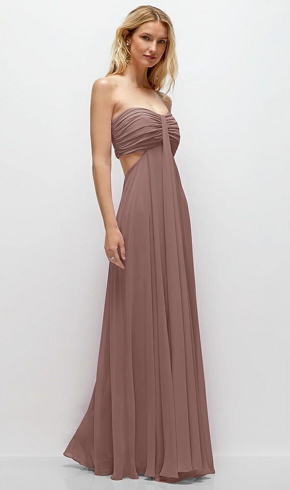 Back View - Sienna Strapless Empire Waist Cutout Maxi Dress with Covered Button Detail